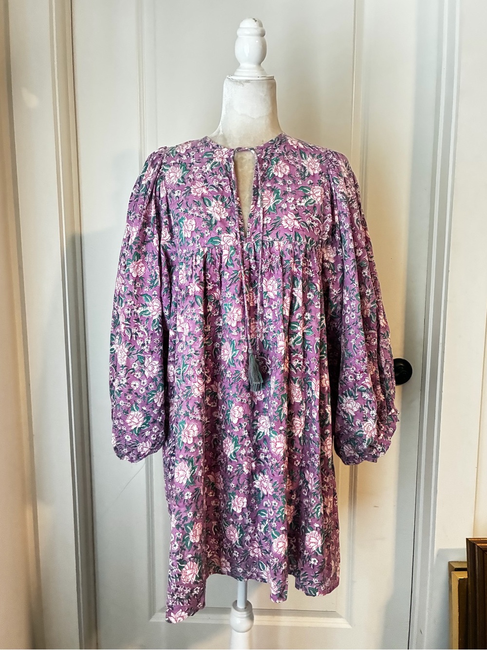 Mille Daisy Block Print Cotton Mini Dress  Women's Sz XL Purple rose